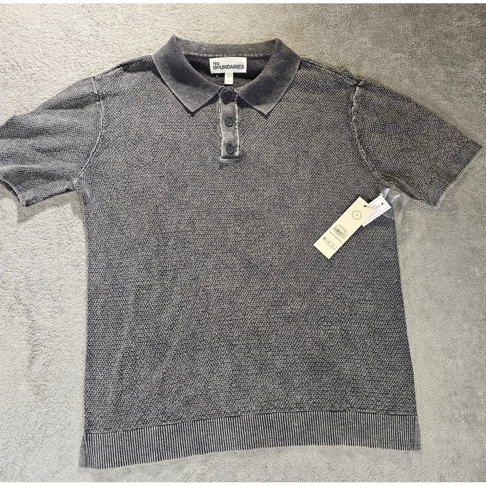 No Boundaries Mens XS Grey Mineral Wash Short Sleeve Knit Polo Sweater New